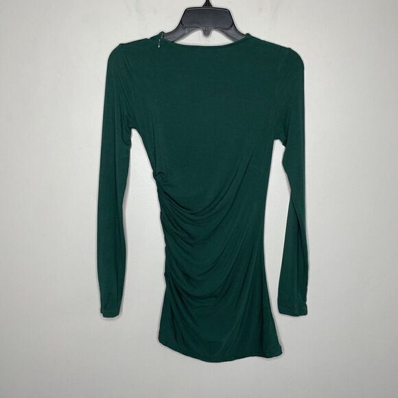 MARINA MOSCONE Collective Top Womens XS Green Ruched Long Sleeve Pull On - Picture 7 of 12